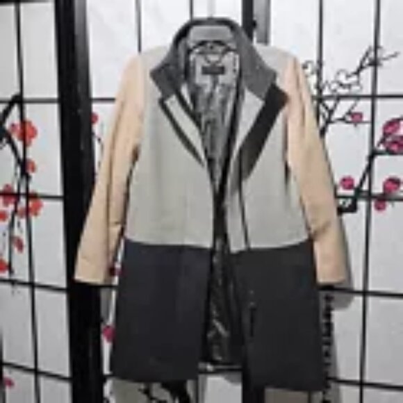 J. Crew Colorblock Funnel Neck Coat Wool Jacket Size 4 - Picture 2 of 8